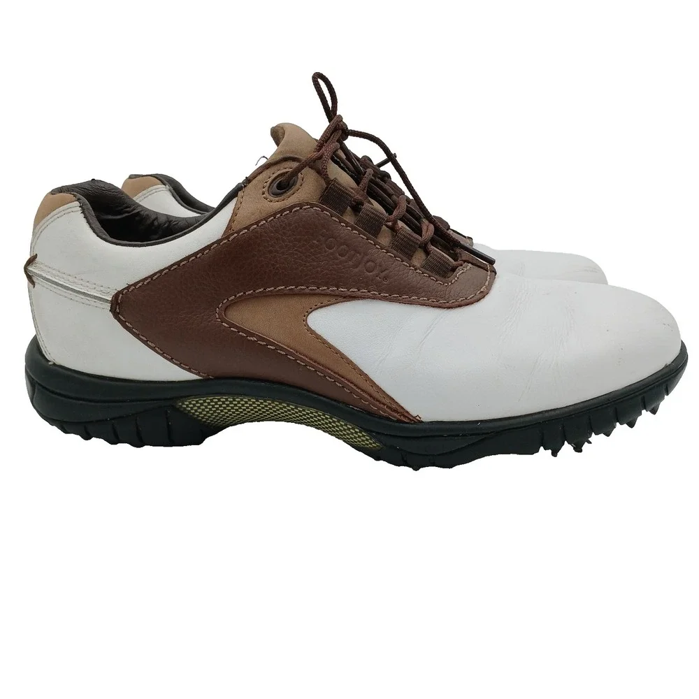 FootJoy‎ FJ Contour Series Golf Shoes White Brown Leather #54239 Men's Size 8 M